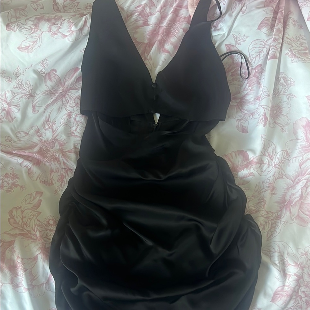 Zara Elegant Black Satin Dress